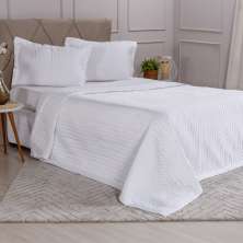 Kit Colcha Queen Satinatta Cetim Toque Pele de Pessego 240x260cm Branco