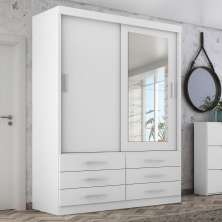 Guarda Roupa Solteiro Capri 2 Portas 6 Gav C/ Espelho  Branco
