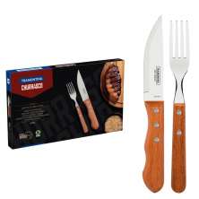 Jogo de Talheres Churrasco Faqueiro Tramontina Dynamic Aço Inox e Madeira Natural 12 Peças