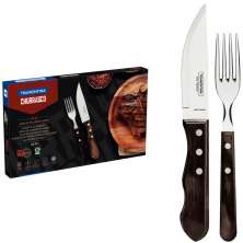 Jogo de Talheres para Churrasco Jumbo Tramontina 12 Peças em Aço Inox Cabo Castanho Polywood