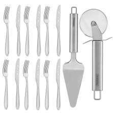 Kit Para Pizza em Aço Inox 12 Talheres 1 Espátula e 1 Cortad
