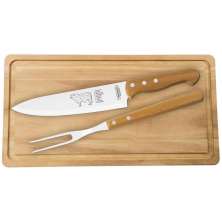 Kit para Churrasco Tramontina Tábua de Corte Garfo e Faca Aço Inox com Cabos Madeira 3 Peças