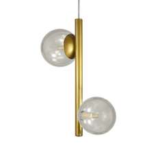 Lustre Pendente Figo OURO - 2 Globos Esfera de Vidro Fumê