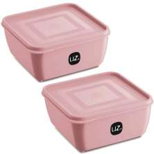 2 Potes Plásticos UZ Rosa Quadrado Multiuso 1,5L com Tampa P