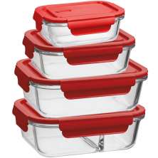 Conjunto 4 Potes Herméticos de Vidro Borossilicato Retangulares Vermelho UZ Marmitas