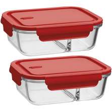 Kit 2 Marmitas Herméticas com Divisória 1L cada Potes de Vidro Borossilicato Vermelho UZ