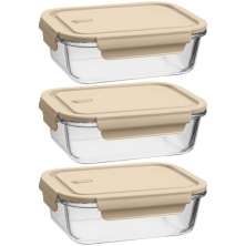 Kit 3 Potes de Vidro Herméticos 1,04L  Retangulares Capuccin