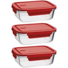Kit 3 Potes de Vidro Herméticos 1,04L Borossilicato Vermelho