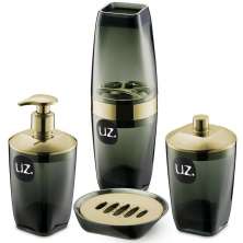 Kit 4 Peças Higiene Acessórios Banheiro Premium UZ Preto e D