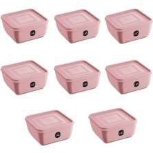 Kit 8 Potes Plástico UZ Rosa Quadrados Mantimentos 1,5L com