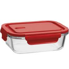 Pote de Vidro Borossilicato 680ml Hermético Retangular Tampa Vermelho UZ Porta Mantimentos