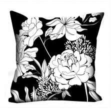 Almofada Valverde Flores Preto e Branco 42x42cm
