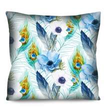 Almofada Valverde Flores e Penas Azul 42x42cm