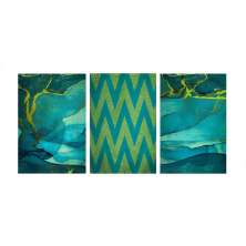 Conjunto com 3 Quadros Decorativos Chevron Verde