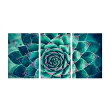 Conjunto com 3 Quadros Decorativos Floral Azul e Verde