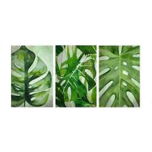Conjunto com 3 Quadros Decorativos Folhas Verde