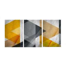 Conjunto com 3 Quadros Decorativos Geo Amarelo e Cinza