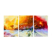 Conjunto com 3 Quadros Decorativos Geo Laranja e Amarelo