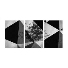 Conjunto com 3 Quadros Decorativos Geo Preto e Cinza