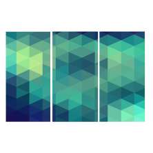 Conjunto com 3 Quadros Decorativos Geo Verde e Azul