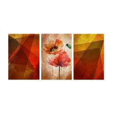 Conjunto com 3 Quadros Decorativos Geo Vermelho