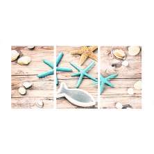 Conjunto com 3 Quadros Decorativos Mar Bege e Azul