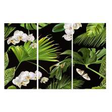 Conjunto com 3 Quadros Decorativos Orquídeas Verde e Preto