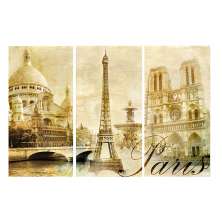 Conjunto com 3 Quadros Decorativos Paris Bege