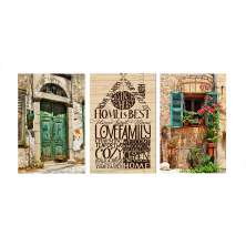 Conjunto com 3 Quadros Decorativos Sweet Marrom e Verde