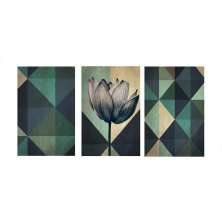 Conjunto com 3 Quadros Decorativos Tulipa Azul