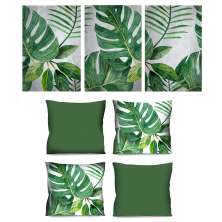 Conjunto com 3 Quadros Decorativos e 4 Capas de Almofada Adão Verde