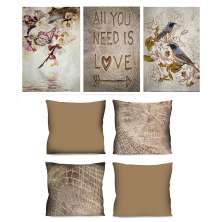 Conjunto com 3 Quadros Decorativos e 4 Capas de Almofada All Marrom