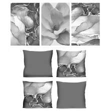 Conjunto com 3 Quadros Decorativos e 4 Capas de Almofada Floral Cinza