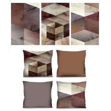 Conjunto com 3 Quadros Decorativos e 4 Capas de Almofada Geo Bege