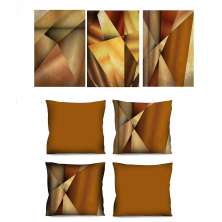 Conjunto com 3 Quadros Decorativos e 4 Capas de Almofada Geo I Marrom