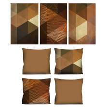 Conjunto com 3 Quadros Decorativos e 4 Capas de Almofada Geo II Marrom