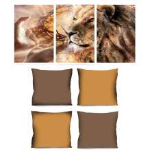 Conjunto com 3 Quadros Decorativos e 4 Capas de Almofada Judá Marrom