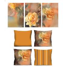 Conjunto com 3 Quadros Decorativos e 4 Capas de Almofada Rosas Salmão