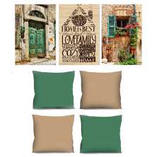 Conjunto com 3 Quadros Decorativos e 4 Capas de Almofada Sweet Marrom