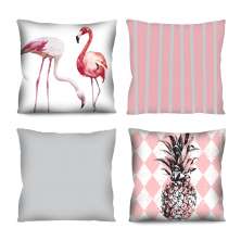 Kit com 4 Almofadas Flamingos Rosa 42x42 cm