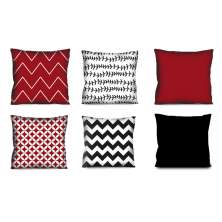 Kit com 6 Almofadas Estampadas Preto e Vermelho 42x42 cm