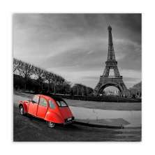 Quadro Paris Carro Uniart Vermelho & Cinza 30x30cm