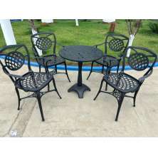 Conjunto Para Jardim Firenze Com de Mesa de Pé Central e 4 Poltronas Preto Fosco em Alumínio Fundido Unifer Móveis