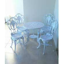 Conjunto de Mesa Para Jardim Chinês Com Mesa de 3 Pés e 4 Cadeiras em Alumínio Fundido Unifer Móveis