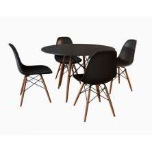 Conjunto De Mesa De Jantar Eames Eiffel Redonda 90cm Tampo De Madeira Preto Com 4 Cadeiras Pretas PR