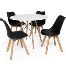 Conjunto Mesa Branca Eames 90cm E 4 Cadeiras Leda Preta
