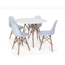 Conjunto de Jantar Mesa Eiffel 80cm Branca + 4 Cadeiras Eiffel DKR Brancas