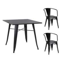 Conjunto mesa Tolix 80 cm + 2 cadeiras Tolix com Braço - Preto