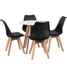 Kit - Mesa De Jantar Leda Redonda 90 Cm Branco + 4 Cadeiras Estofadas Leda Preto