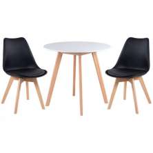 Kit - Mesa Redonda Leda 80 Cm Branco + 2 Cadeiras Estofadas Leda Preto